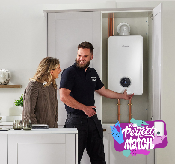Local installer showcasing the perfect boiler to a consumer in their home